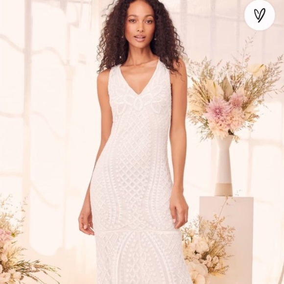 Lulus Dresses & Skirts - NWT Lulu’s Alessandra White Beaded Sleeveless Mermaid Maxi Wedding Gown